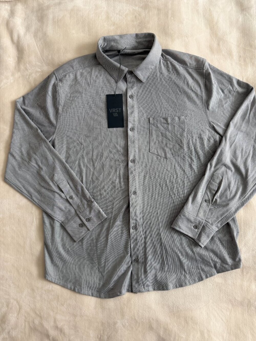 VRST Mens XL Gray Performance Button Up Shirt Stretch Moisture Wicking NWT